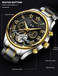 KINYUED Brand Two-Tone Gold Silver Case Solid Stainless Steel Strap Waterproof
