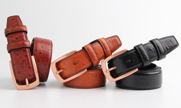 Ostrich Grain Genuine Leather Belt , Mens Brown Leather Belt With Zinc Alloy
