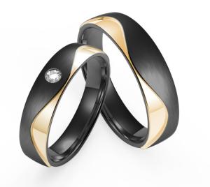 Wholesale Fashion matte black stainless steel set with zircon and K gold couple ring from china suppliers