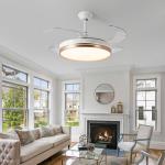 Invisible Retractable Ceiling Fan Chandelier 52 Inch Round Dimmable LED Ceiling