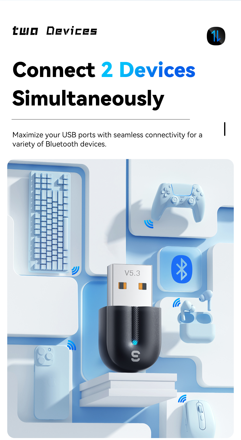 ESSAGER ES-BT13 Series USB A To Bluetooth Adapter V5.3 With 10m-20m Transmission Range