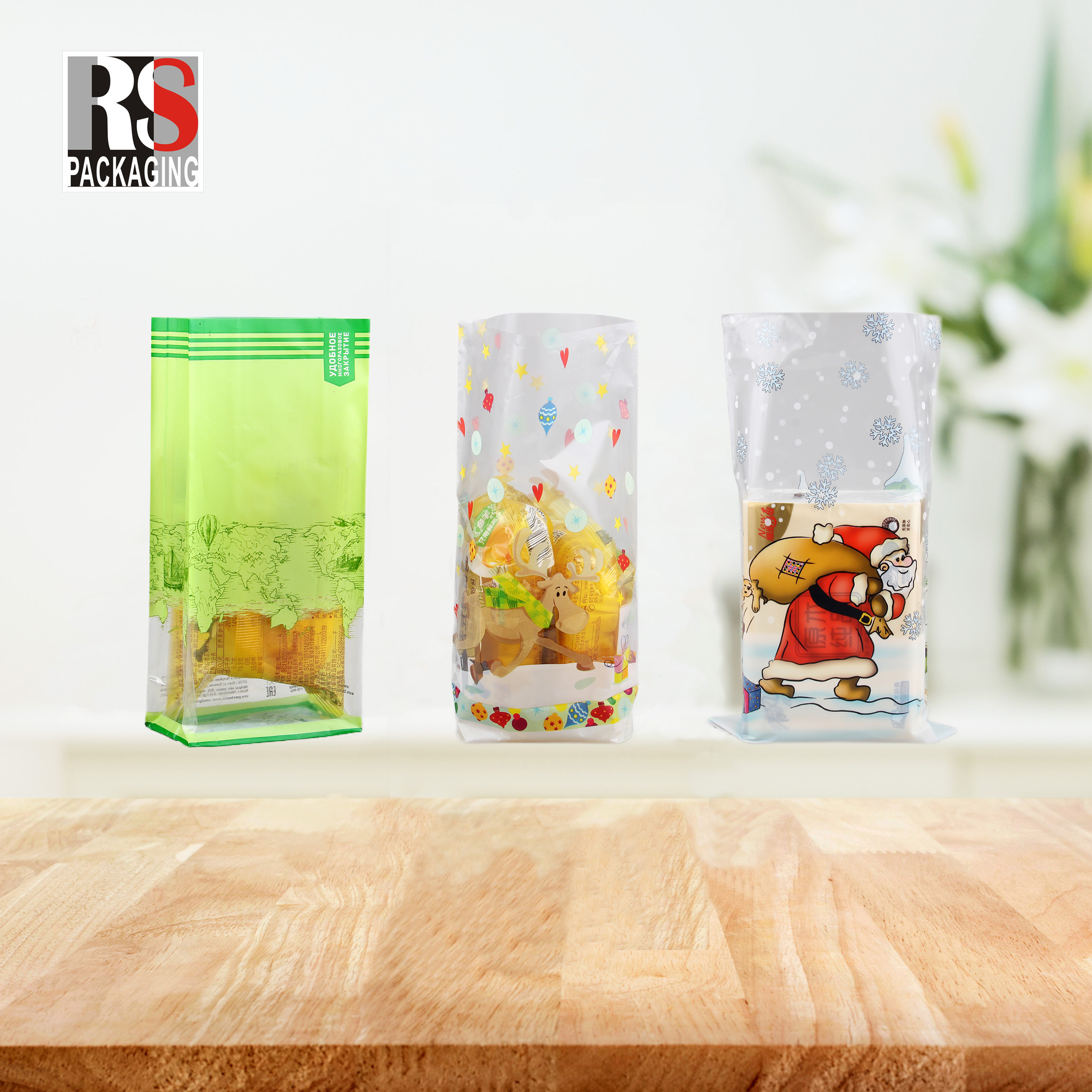 Square Bottom OPP Bag Custom Design For Packing Snacks In Clear Or Customized Colors