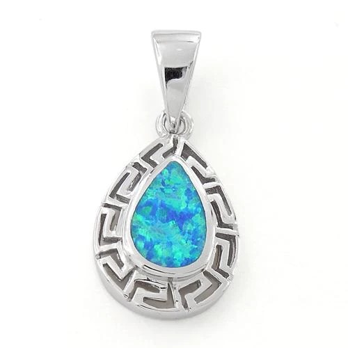 925 With Sterling Silver Opal Greek Pattern Lab Drop Pendant Fine Jewelry Online For Women