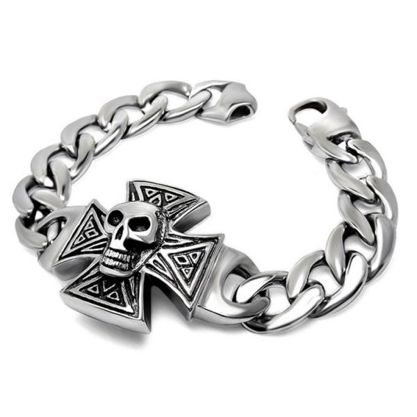 Gothic Skull Cross Stainless Steel Id Bracelet for Men Vintage Old Metal