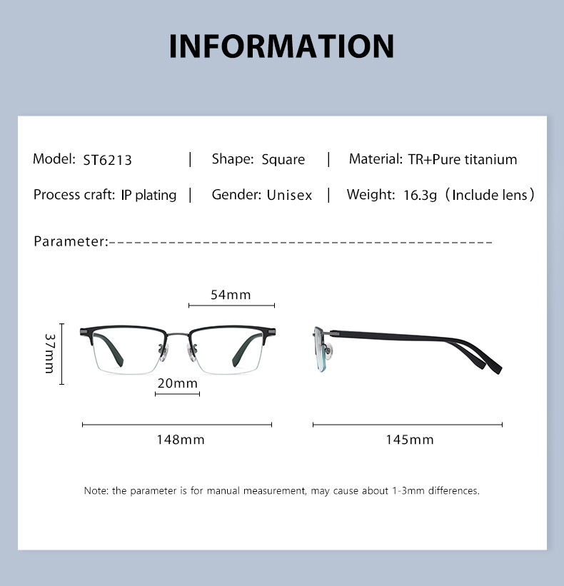 OEM/ODM Combination Glasses Half Frame Blue Light Blocking Eyewear