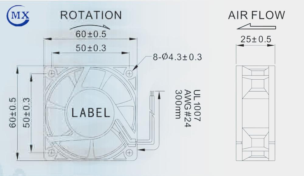 2.34 Inch dc brushless motor Equipment Cooling Fans 12v / 24v 60mm X 25mm sleeve / ball bearing