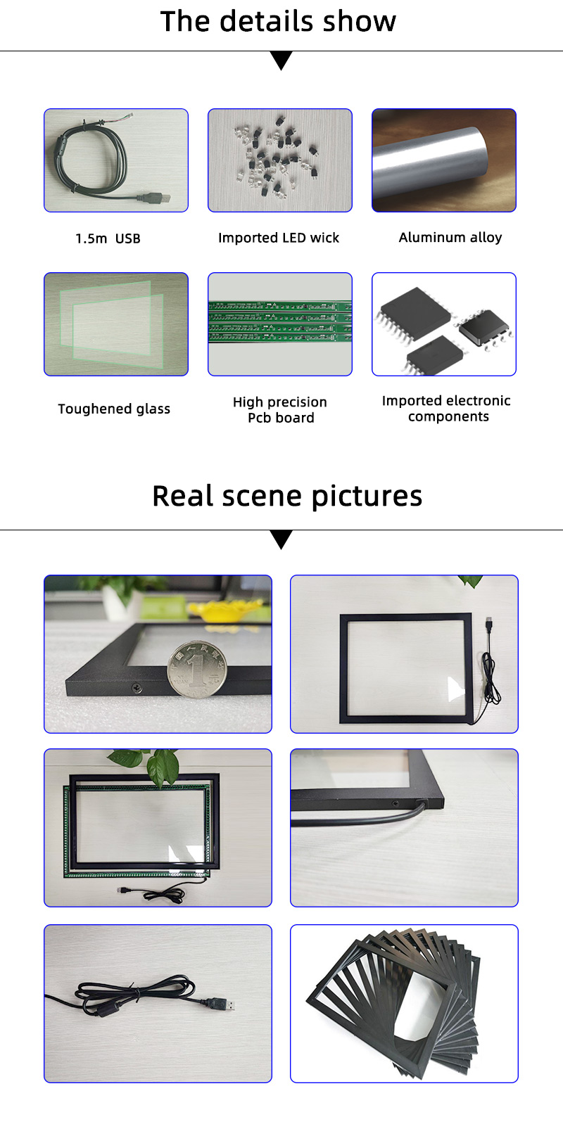 Interactive DIY IR Touch Frame 23.6 Inch 16:10 Ratio Size Customized