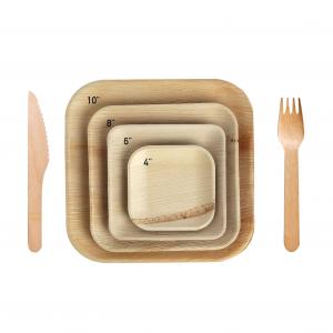 China 10 Disposable Square Areca Palm Leaf Plates With Fork Knife on sale