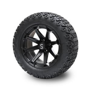 China Golf Cart 14'' Matte Black Wheels And 22x10-14 DOT High Profile Tires Including Wheel Nuts and Center Caps on sale