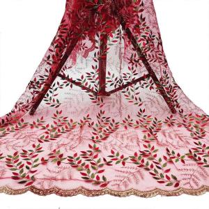 Wholesale Mesh Polyester Floral Red Embroidered Tulle Lace Fabric 130cm from china suppliers