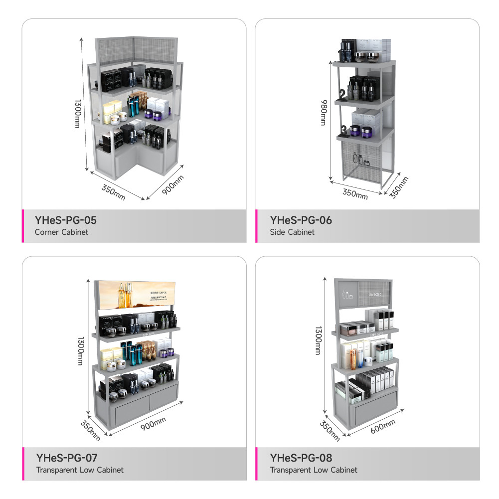 Gray Iron & Wooden Beauty Store Display Cabinet With Light-box For Skincare Shop Design And Retail Store Decoration