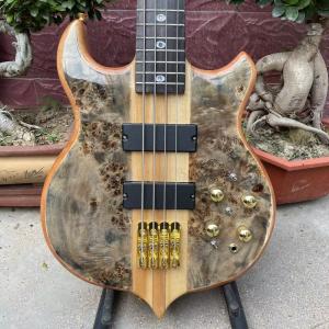 Wholesale Ebony Fingerboard 4 Strings Bass Factory Burst Maple Top 9V Active Pickup Electric Bass Guitar from china suppliers