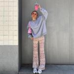 Polyester Fiber Temperament Ladies Casual Pants High Waisted Flare Pants
