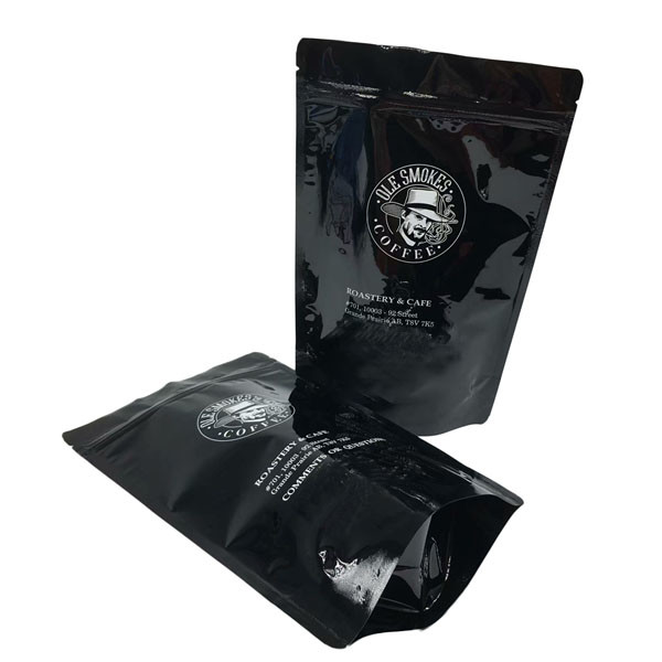 Coffee Beans Stand Up Zipper Custom Printed Pouch 100g 500g 1kg Glossy Black