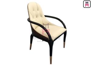 Wholesale Curved Solid Wood Armrest Leather Modern Dining Chairs 0.38cbm Volume With Metal Details from china suppliers