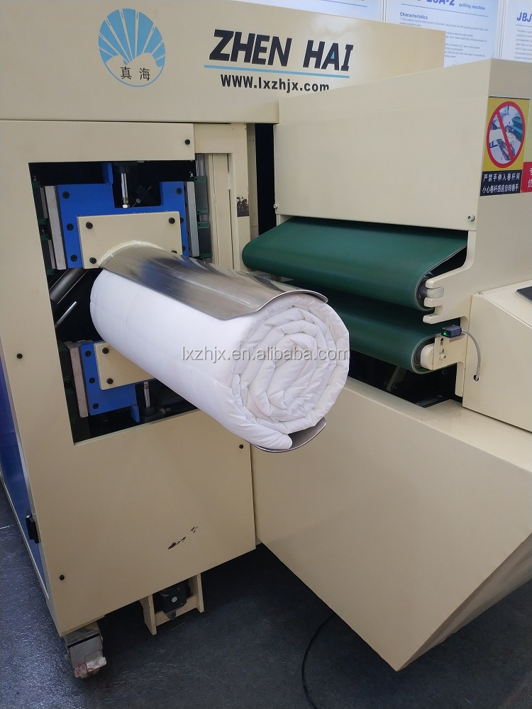 JBJ-9 Pillow rolling machine, cushion coiling packing machine with auto feeding conveyor