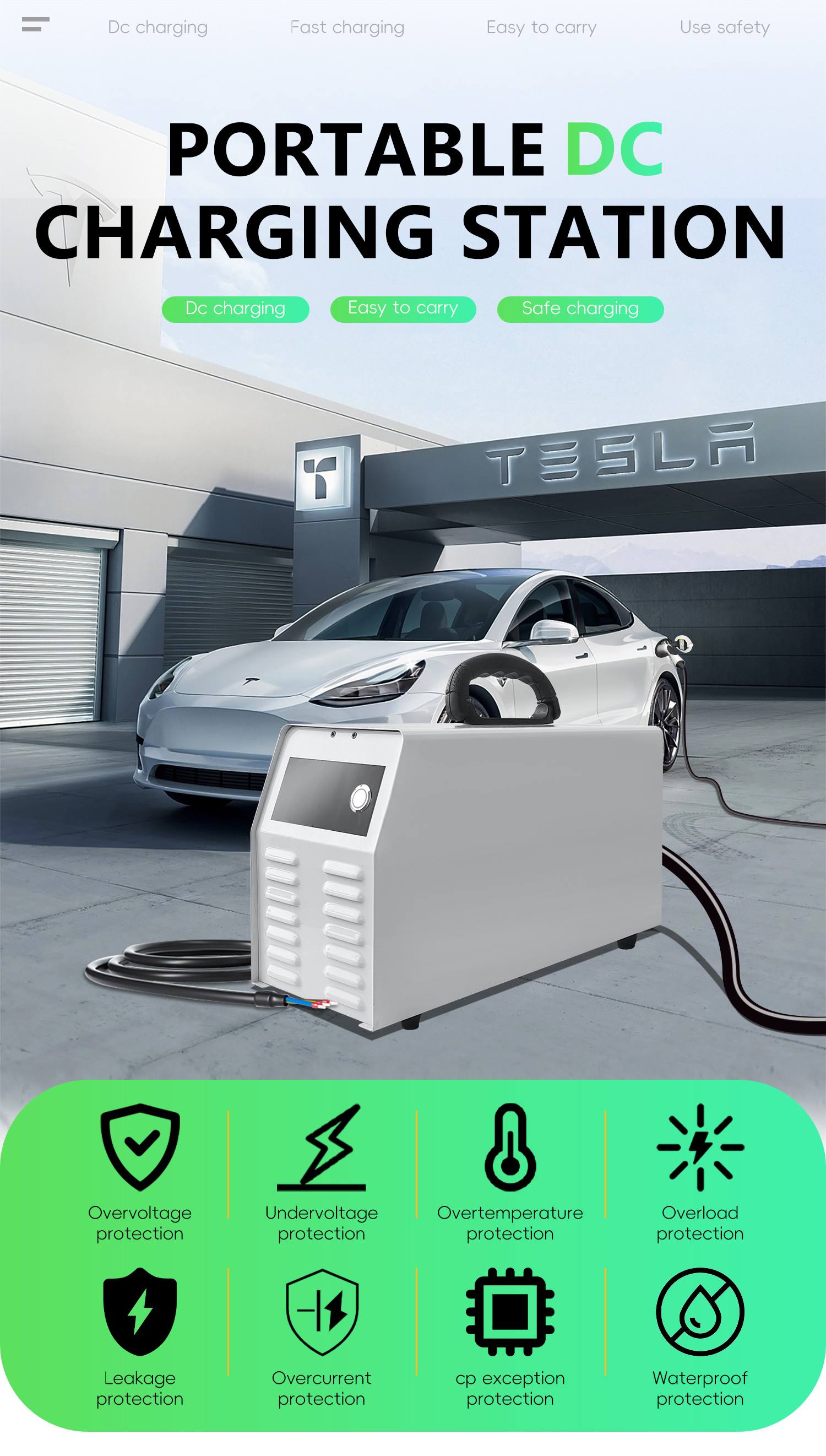 7KW DC Output Current Portable Fast Charger E-Mingze Electric Vehicle Charging Station for Household