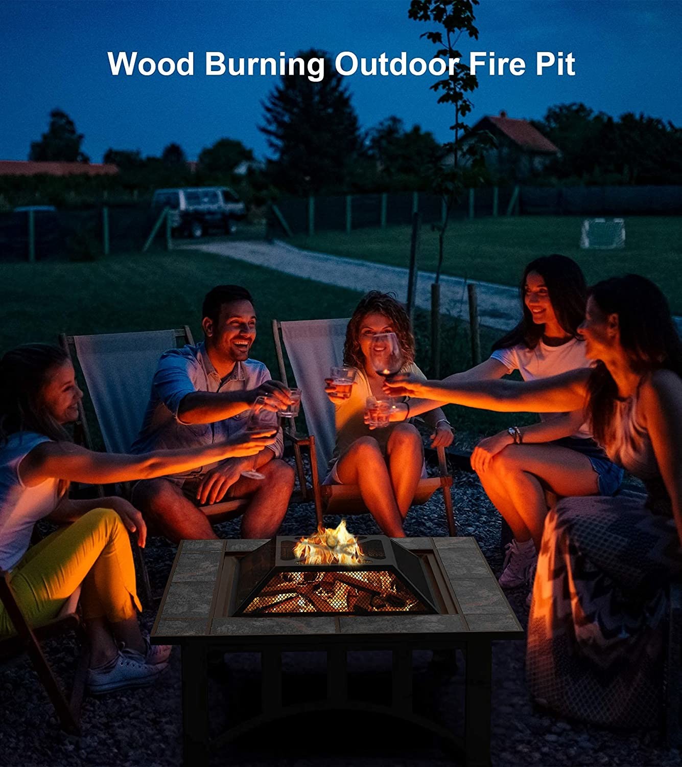 Outside Table Square Patio Outdoor Barbecue Fire Pit With Ceramic Tile