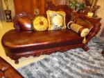 Antique Frame Chesterfield Carved Wood And Leather Sofa Set