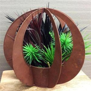Wholesale Large Outdoor Decorative Rusty Metal Corten Steel Garen Blade Ball Flower Pot from china suppliers