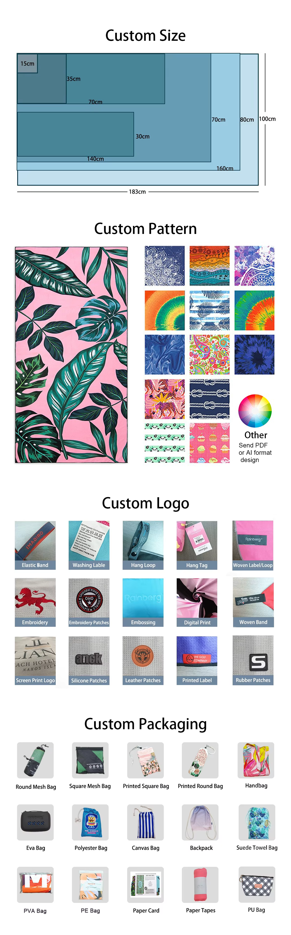 Custom Printed Large Over Sized Jacquard Logo Quick-dry Soft Lightweight Sand Free Beach Towel Microfiber