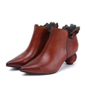 Wholesale S172 Factory autumn and winter new leather short boots fashion fashion single shoes pointed retro literary flowers women from china suppliers