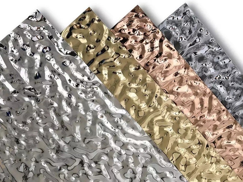 AISI 304 PVD Color Yellow Titanium/Champagne Gold Water Wave Stainless Steel Metal Sheet