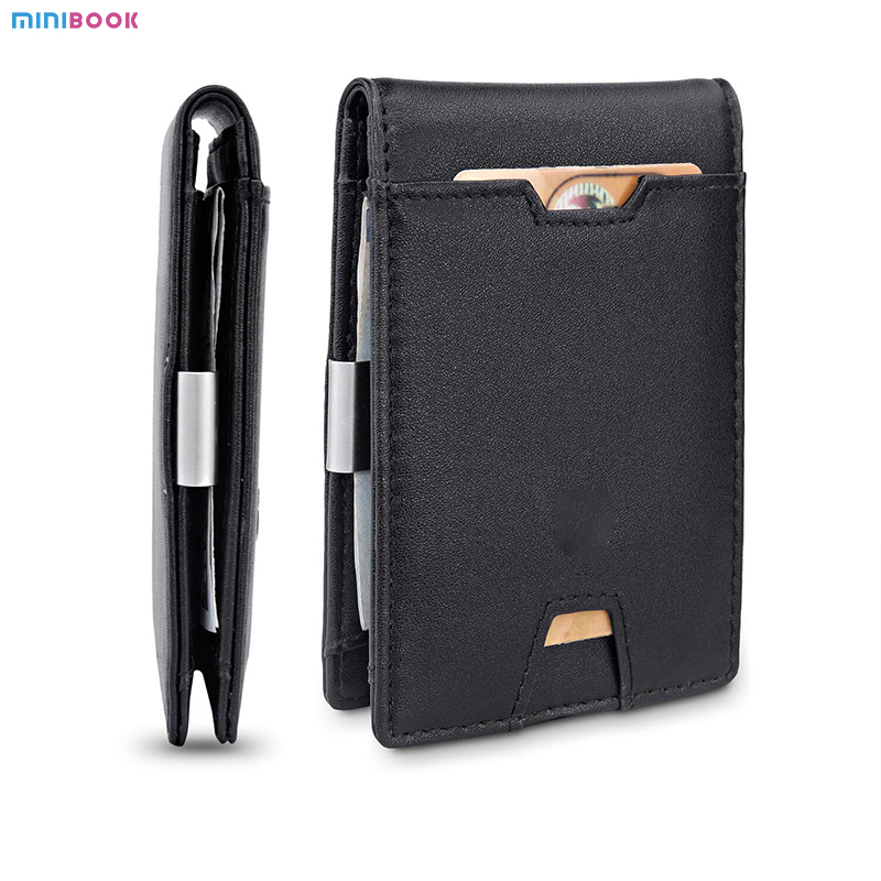 GENUINE LEATHER Men Front Pocket Wallet with Bifold Money Clip and Solid Pattern Type