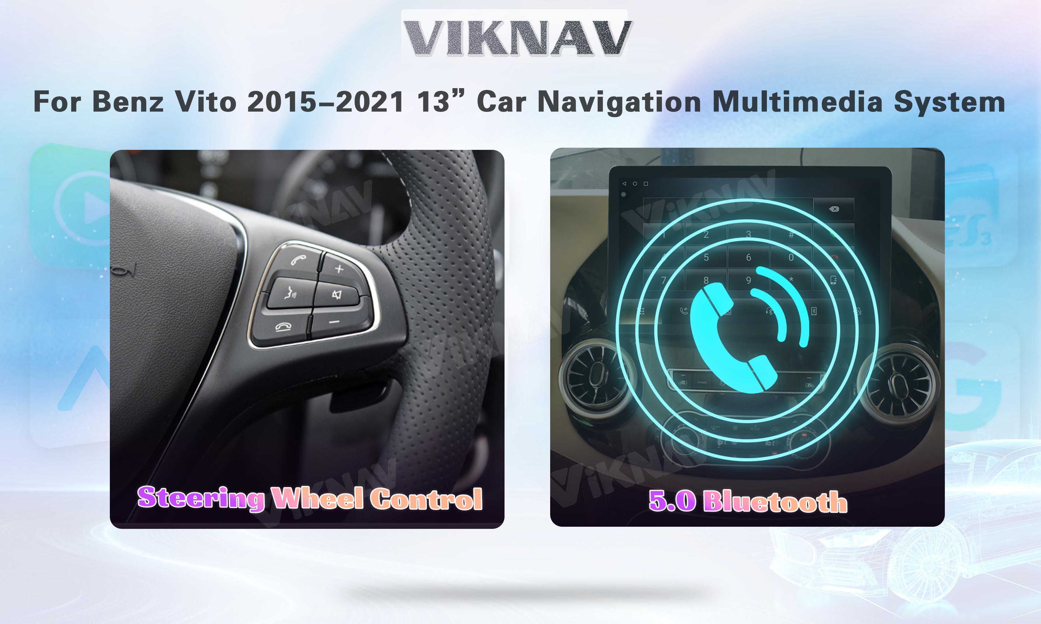Viknav 13 Inch Android 8 Core Car Player Multimedia Radio For Benz Vito 2015-2021 GPS Navigation（128GB）