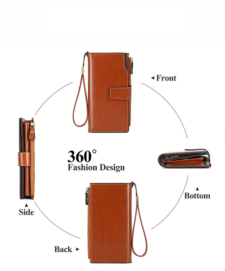 Large Capacity Rfid Women Wallet with Phone Pocket and Card Holder in Pu Leather