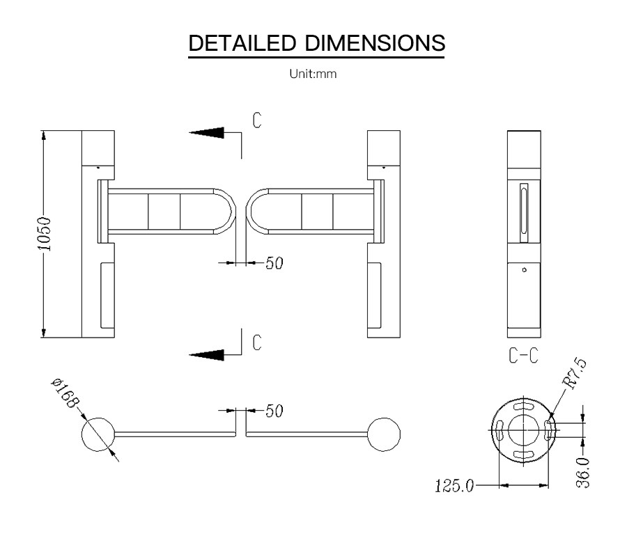 Access Control Swing Barrier Turnstile RS232 Communication Port