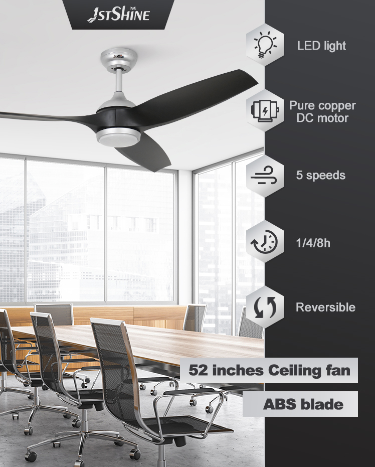 Modern 52 Inches Black ABS Blades High Air Volume Remote Ceiling Fan with LED Light Source