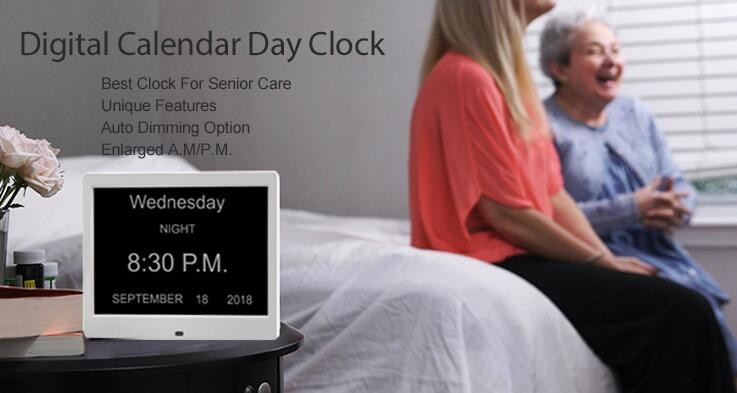 Dementia, Alzheimer's, and Memory Loss Digital Calendar Day Clock for Elderly Seniors with Extra Large Day and Time Peri