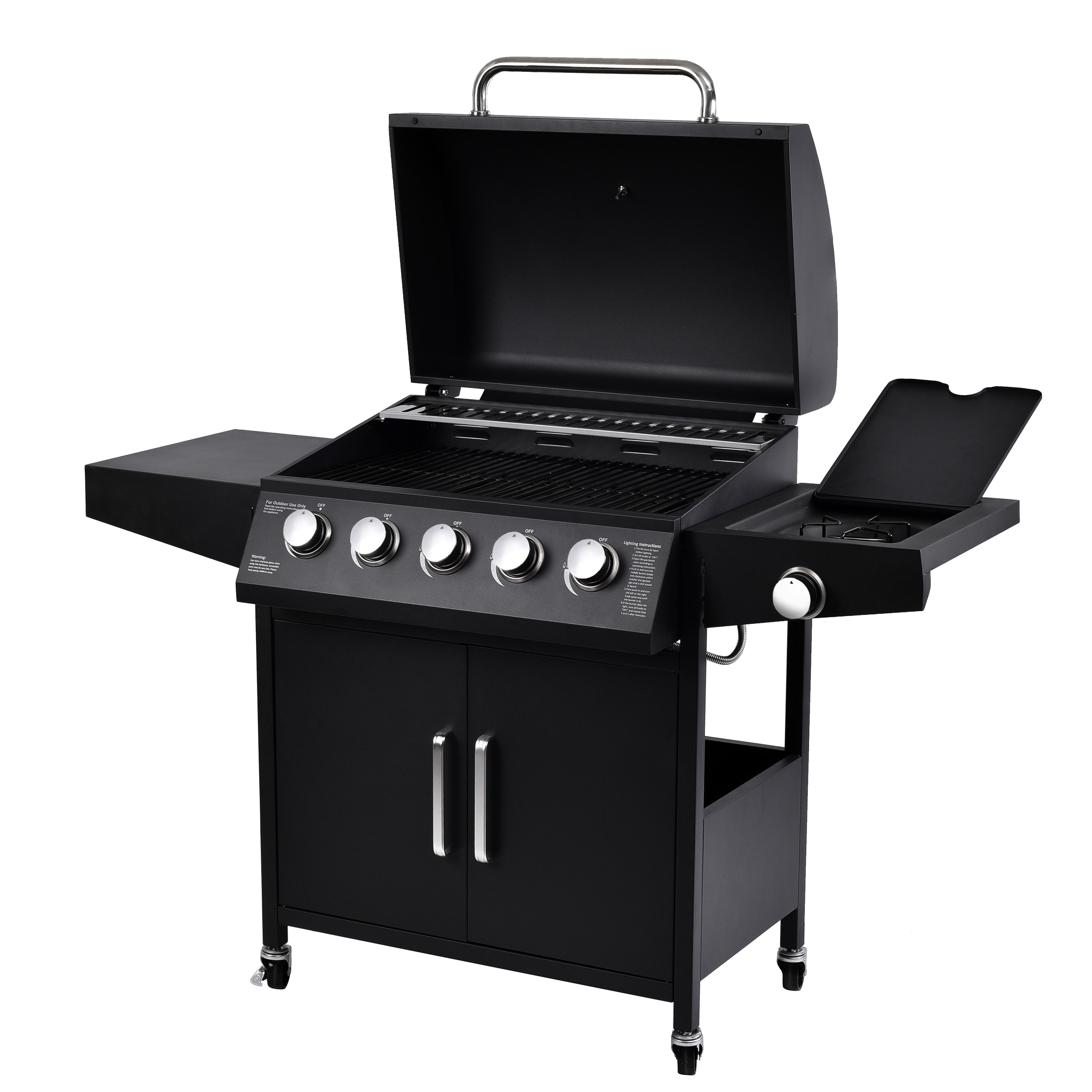 141*55*109 cm Garden 304 Ss 10000Btu 5 Burner Gas Smoke Grill Machine With Side Burner