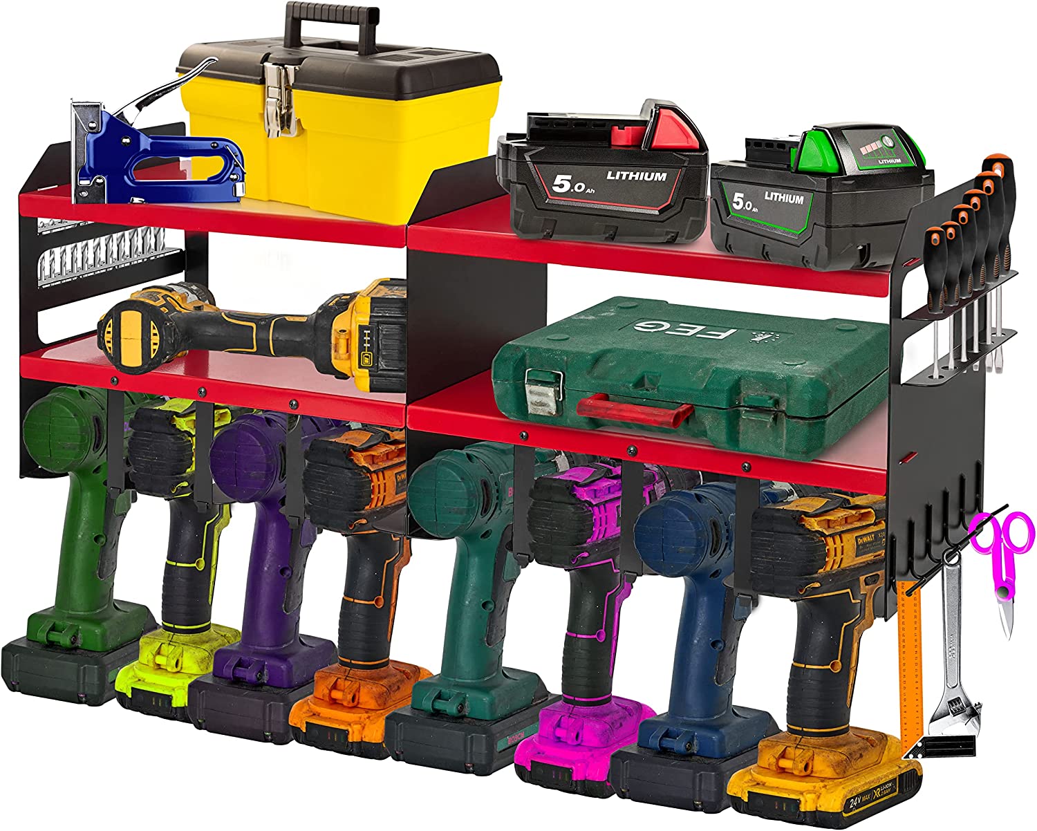Metal Power Tool Organizer Wall Mount Impact Battery Storage Box Carbon Steel Material
