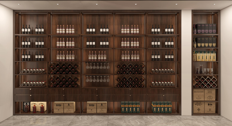 New Chinese Style Functional Basement Storage System With Glass Wine Cellar