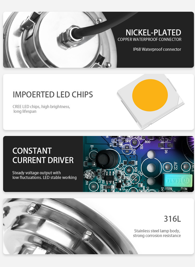 18W VDE SS316L IP68 Inground Pool Led Lights AC100-240V FCC