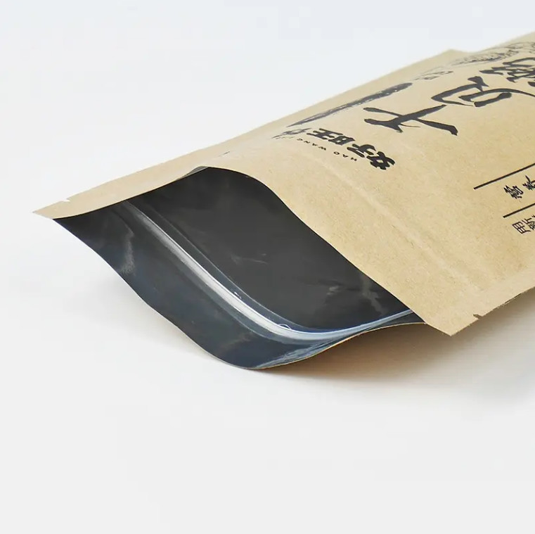 Aluminium Foil Zipper Top Stand Up Pouch With Heat Seal Kraft Paper PET PE Plastic For Food Packaging