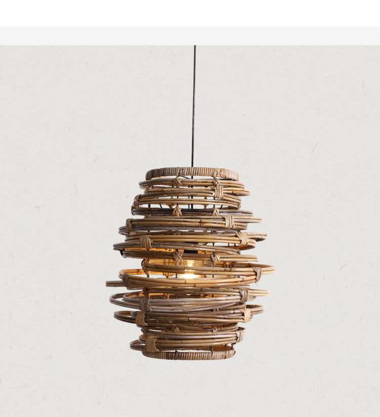 Vintage Spiral Rattan Pendant Lights Nordic Retro Bamboo Hanging Lamp(WH-WP-75)
