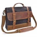 Mens Black Waxed Canvas Messenger Bag Bulk Laptop Travel For School