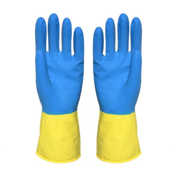 Bi-Color Hand Protective Flock Lined Rubber Gloves Anti-Oil Household Rubber