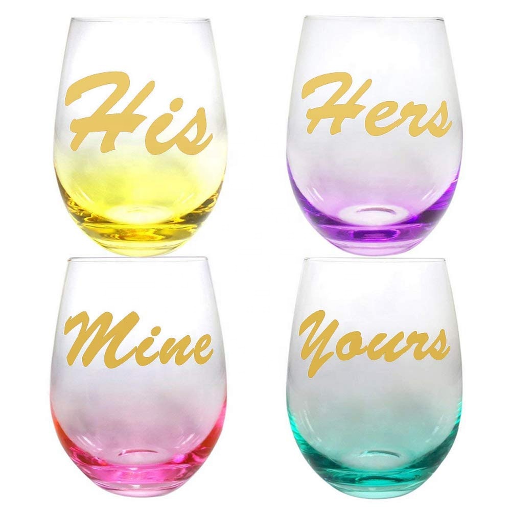 Egg Shape Stemless Clear Wine Glass ，Clear Stemless Wine Glasses With Golden Fonts