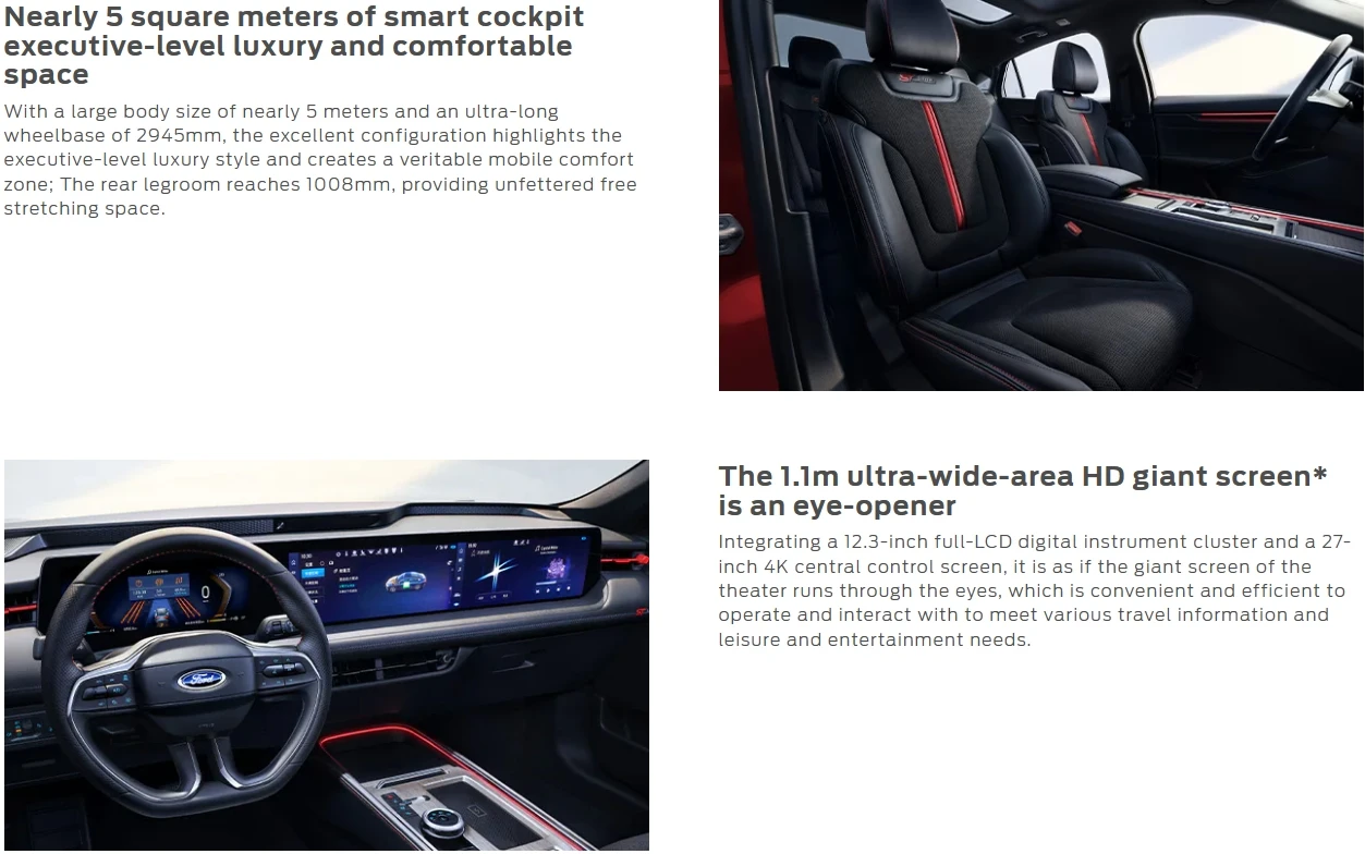 2024 FORD Mondeo 2.0T/L4/238HP Front Suspension independent ACC Cruise Control Medium Car 4 Door 5 Seat Sedan for Sale