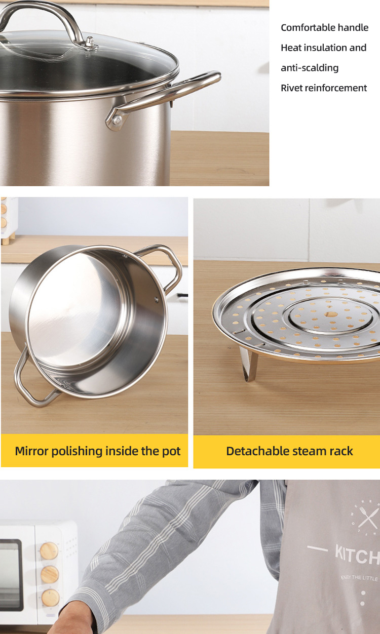 Good Quality Cookware 401 Stainless Steel Pots 28 CM Stock Pots Big Steam Pots With Spacers