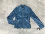 Mandarin Collar Teal Pleather Biker Jacket For Womens Tw76349