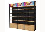 Cold Rolled Steel Supermarket Shelving Wood Gondola Shelving Classic Style