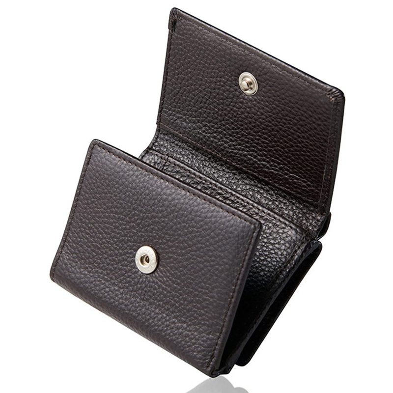 Genuine Leather Lychee Grain Card Holder Coin Purse For Women Black Mini Folding Wallet