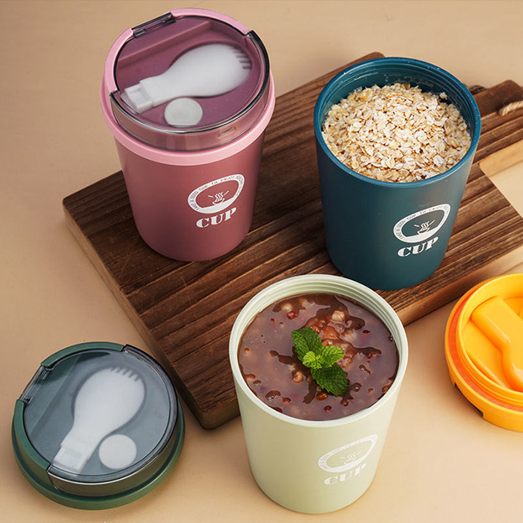 Microwave Heating Oatmeal Breakfast Cup Airtight Plastic Porridge Cup With Spoon