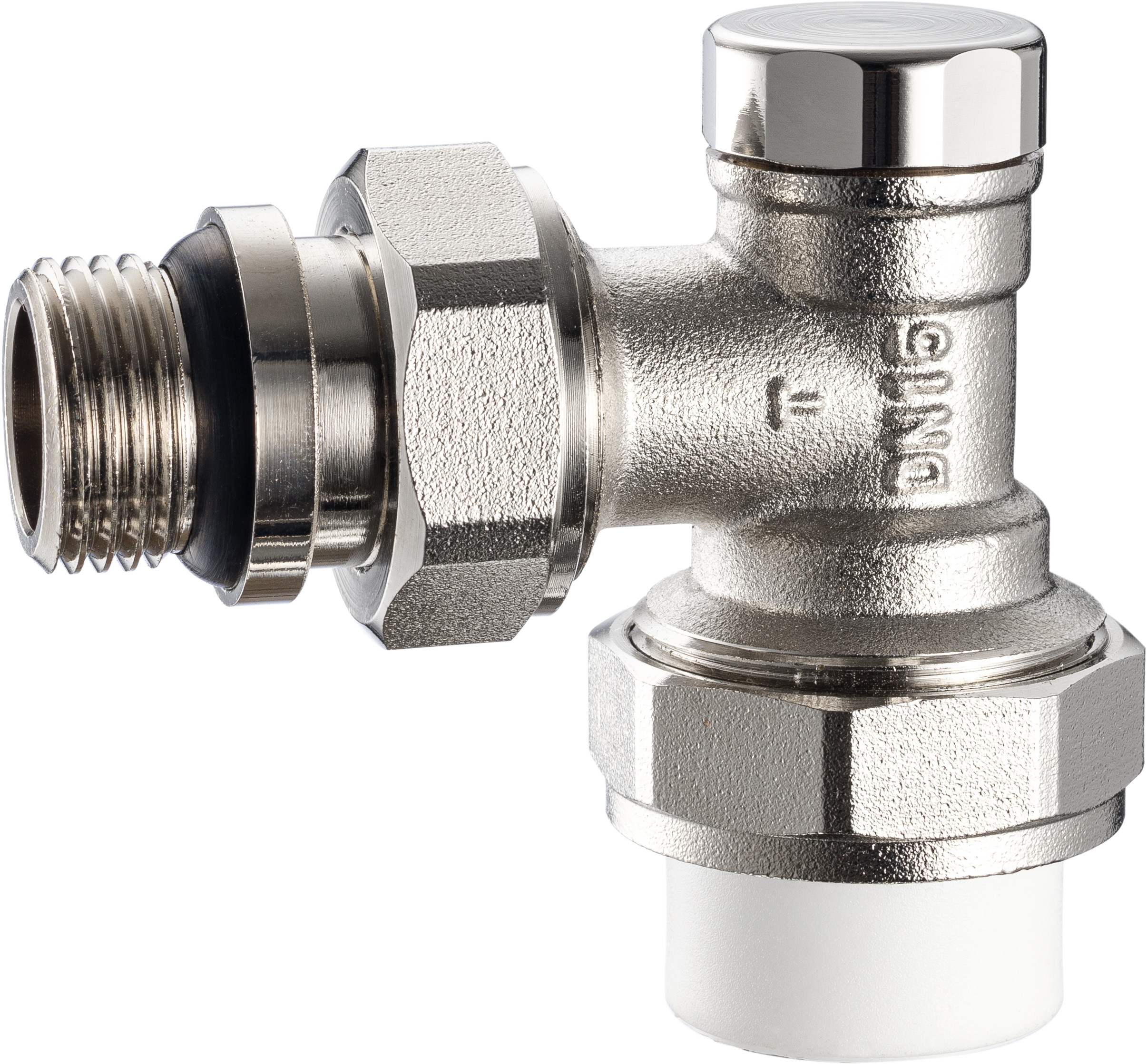 4402 Concealed Handle Brass TRV Angle Valve Radiator Return Valve DN15 Nickel Plated w/ PP-R Adapter x Flex. Male Nipple