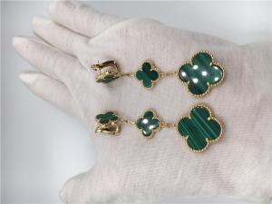 Wholesale Green 18k Gold Vca Alhambra Earrings , Van Cleef Onyx Earrings With Malachite from china suppliers